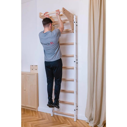 BenchK 711 White wall bars with adjustable solid beech wood pull-up bar