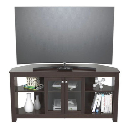 Inval Corner Laminate 60�� TV Stand with Glass Doors, White