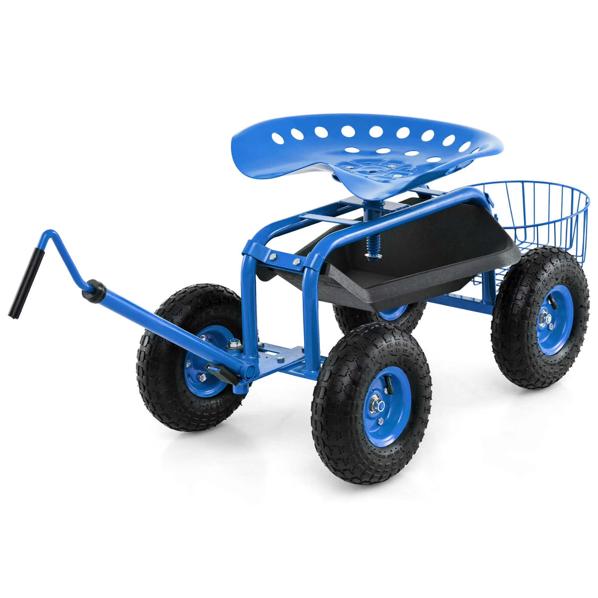 Costway Garden Cart Rolling Work Seat for Planting with Extendable Handle Green