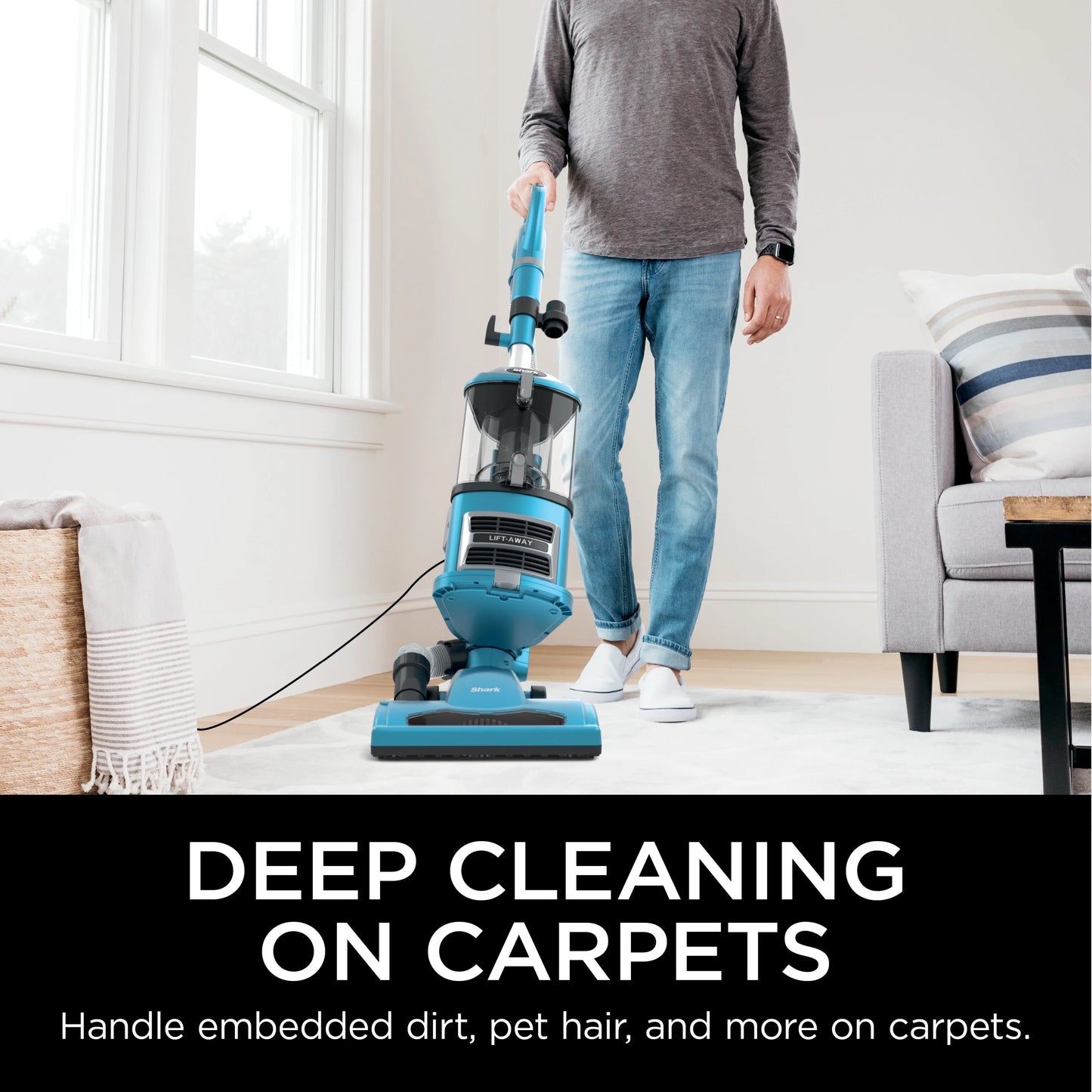 Shark Upright Vacuum, Navigator Lift-Away with Powerful Suction, Bagless, Hard Floor and Carpet, Large Dust Cup, Hepa Filter, Swivel Steering, Upholstery & Crevice Tool, NV380, Blue