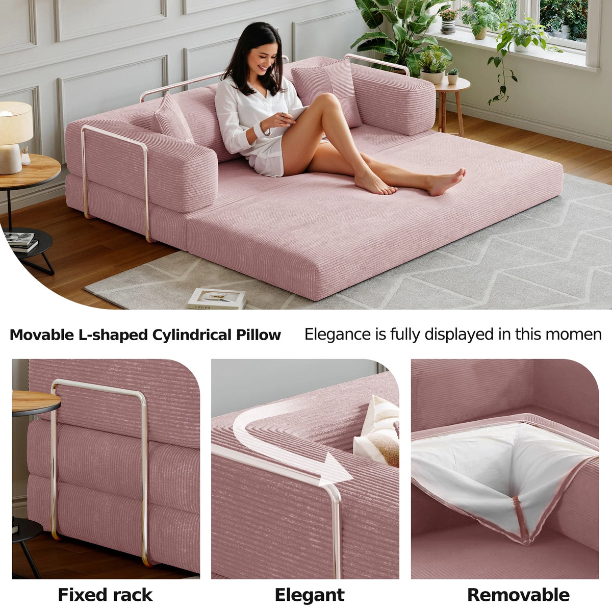 Convertible Sleeper Sofa Bed,Compressed Floor Boneless Couch,Modular Modern Corduroy Sofa for Living Room Bedroom -with Fixed-Shape Frame and Support Armrest,Easy Assembly(Green)