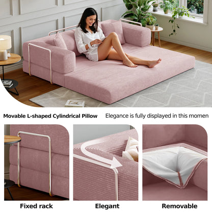 Convertible Sleeper Sofa Bed,Compressed Floor Boneless Couch,Modular Modern Corduroy Sofa for Living Room Bedroom -with Fixed-Shape Frame and Support Armrest,Easy Assembly(Green)