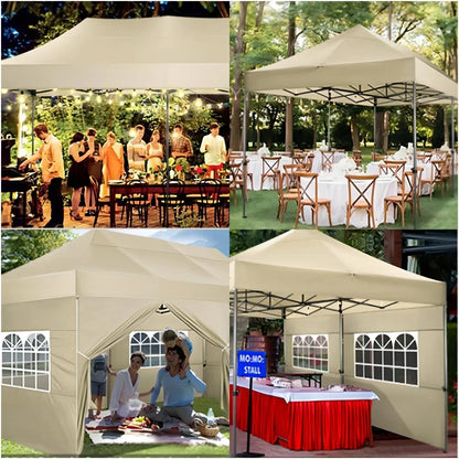 COBIZI 10x20 Heavy Duty Pop up Canopy Tent with 6 sidewalls Easy Up Commercial Outdoor Canopy Wedding Party Tent for Beach All Season Wind & Waterproof Gazebo with Roller Bag,Black(Frame Thickened)