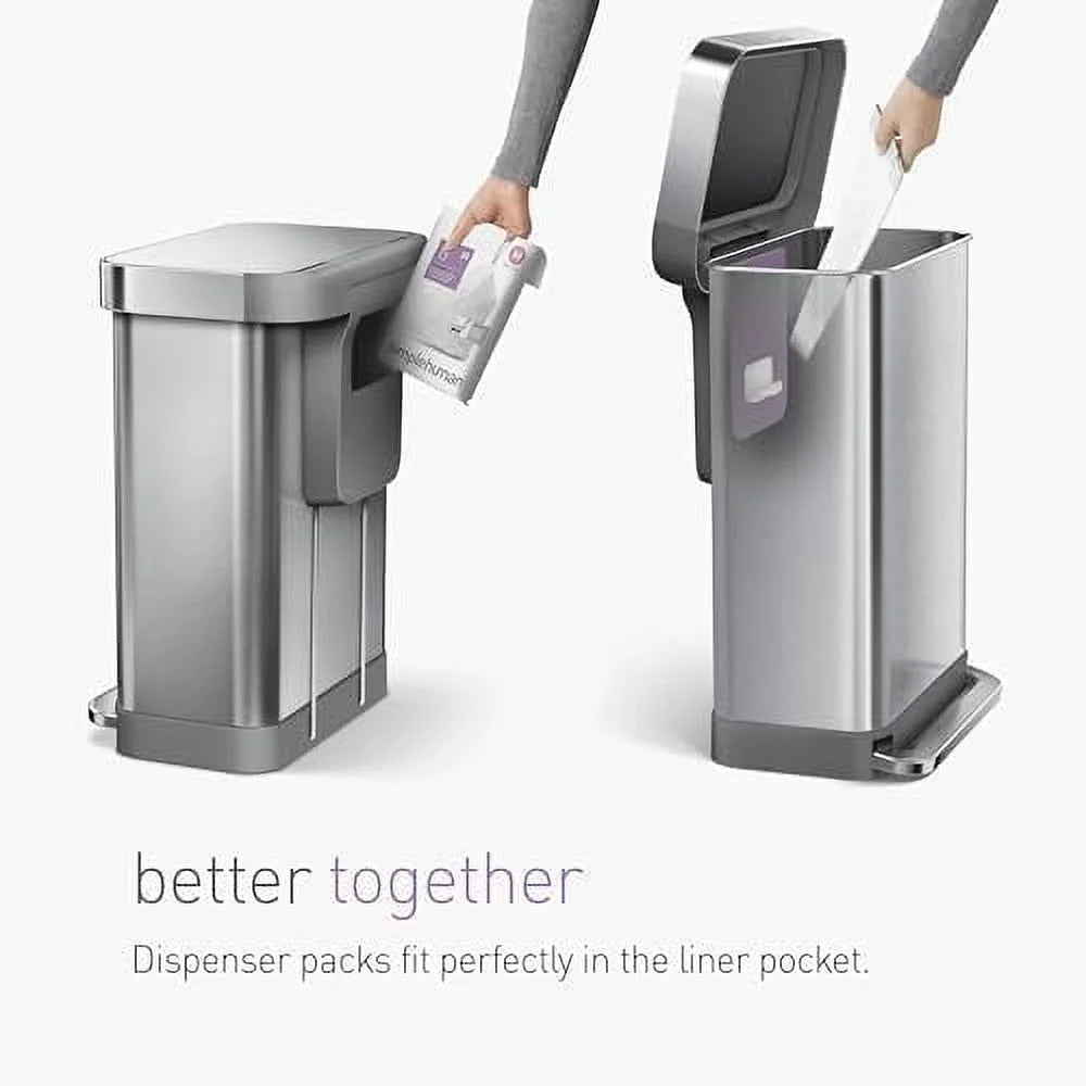 simplehuman 58 Liter / 15.3 Gallon Rectangular Dual Compartment Recycling Step, Brushed Stainless Steel with Soft-Close Plastic Lid Kitchen Trash Can