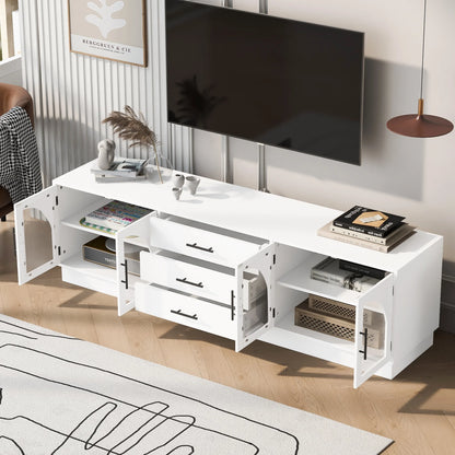Euroco Modern TV Stand with Arched Glass Doors, Drawers & Adjustable Shelves for TVs up to 75 Inches