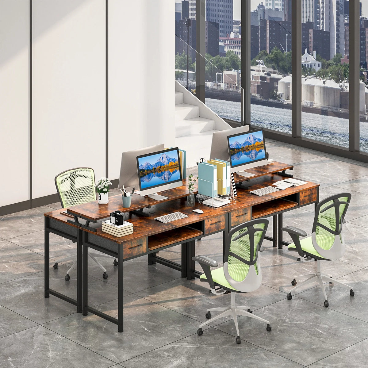 White Computer Desk with Drawers for Storage - 48 inch Home Office Desk with 8 Fabric Drawers, Writing Study Desk with Drawers on Both Sides for Bedroom