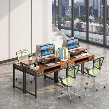 White Computer Desk with Drawers for Storage - 48 inch Home Office Desk with 8 Fabric Drawers, Writing Study Desk with Drawers on Both Sides for Bedroom