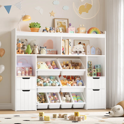 Homfa Kids Toy Storage Organizer with Removable Bin, Kids Bookshelf and Bookcase Toy Box with Drawers for Playroom, Classroom, White