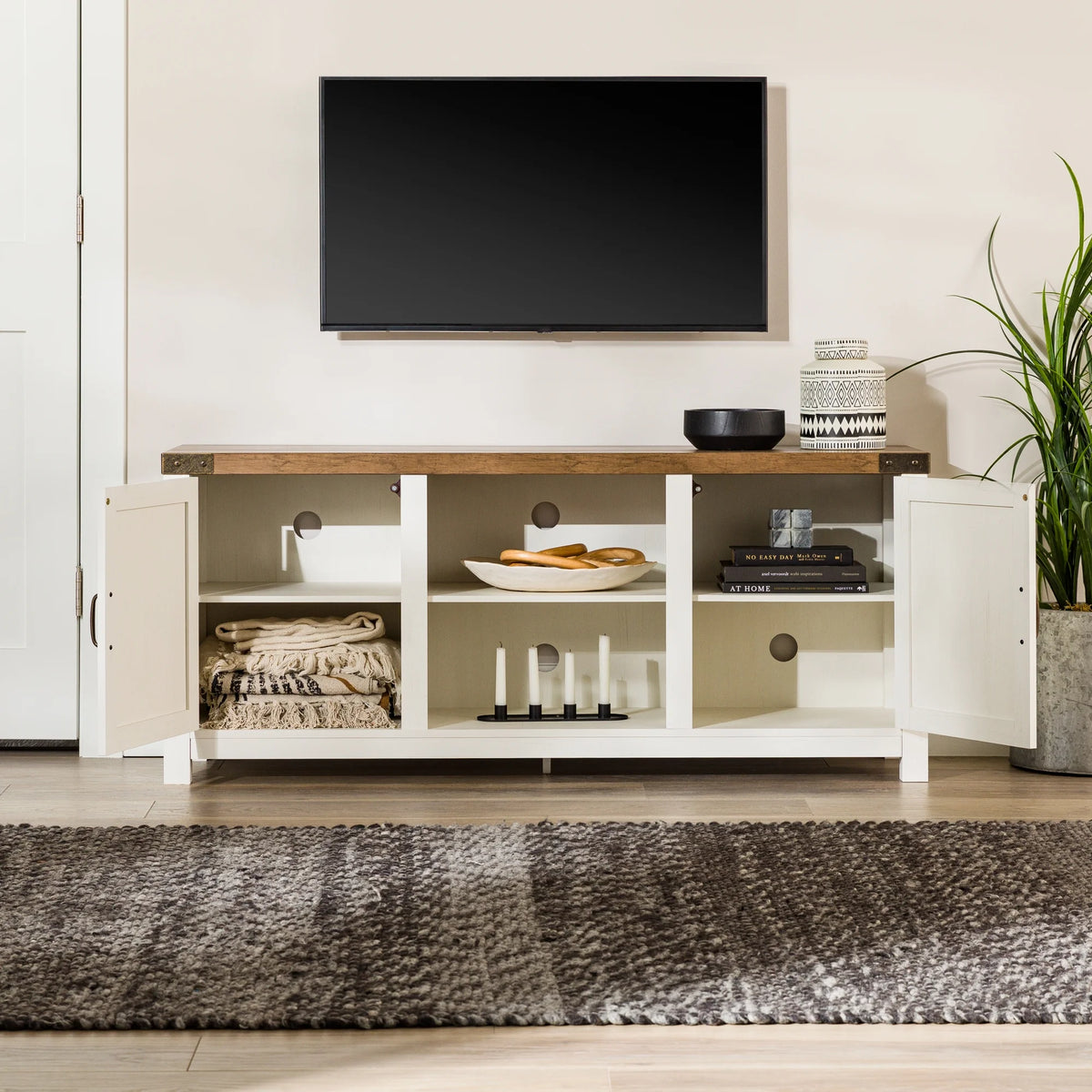 Walker Edison Modern Farmhouse Barn Door TV Stand for TVs up to 65", Grey Wash