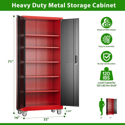 SUPEER Metal Rolling Storage Cabinets with Locking Doors and 5 Adjustable Shelves, Steel Garage Storage Cabinet for Garage, Office, Classroom, Assemble Required(Black)