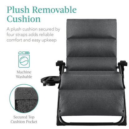 Best Choice Products Oversized Zero Gravity Chair, Folding Recliner w/ Removable Cushion, Side Tray - Fossil Gray