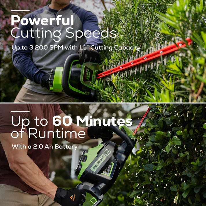 Greenworks 60V 26" Cordless Battery Hedge Trimmer with 2.0Ah Battery & Charger