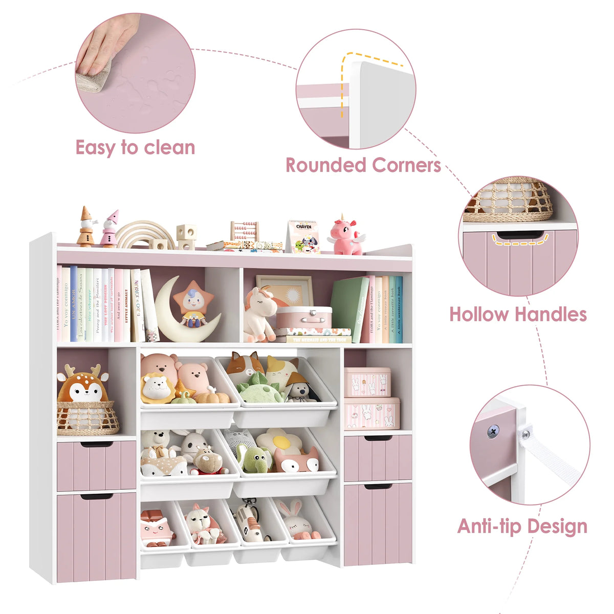 Homfa Kids Toy Storage Organizer with Removable Bin, Kids Bookshelf and Bookcase Toy Box with Drawers for Playroom, Classroom, White