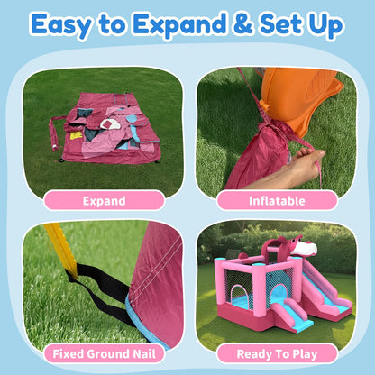 Mukidy 114''x 114'' x 92.5'' Inflatable Bounce Houses for Kids 3-10 with Blower Double Slide and Ball Pit/Indoor Bouncy House, PVC, Child, Teen, Toddler，Blue