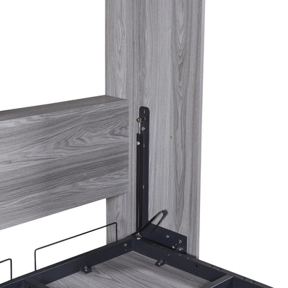 Euroco Pine Wood Twin Size Murphy Bed, Convertible Wall Bed into A Cabinet, Gray