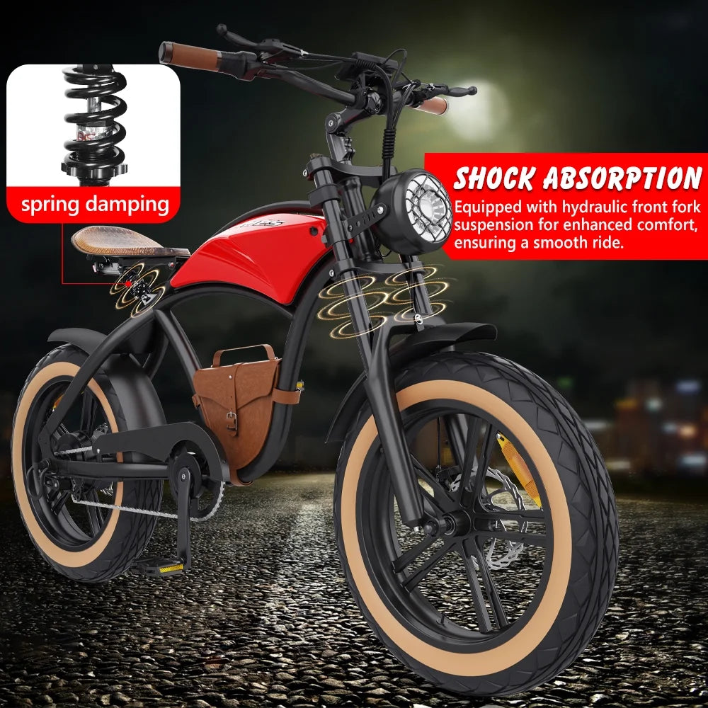 Hidoes B10 Electric Mountain Bike for Men/Woman 1000W Adult Electric Bicycle 20" Fat Tire Off Road E-bike with Removable Battery up to 28 mph,Free Shipping, Red