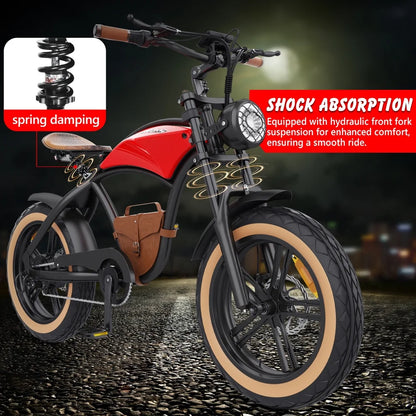 Hidoes B10 Electric Mountain Bike for Men/Woman 1000W Adult Electric Bicycle 20" Fat Tire Off Road E-bike with Removable Battery up to 28 mph,Free Shipping, Red