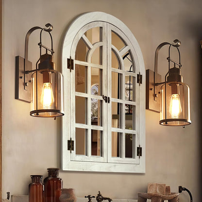 Window Mirrors for Wall Decor -White Arched Wall Mirror Farmhouse Wall Decor Wood Frame Decorative Wall Mirrors Like Window for Bedroom, Living Room, Entrance, Dining Room