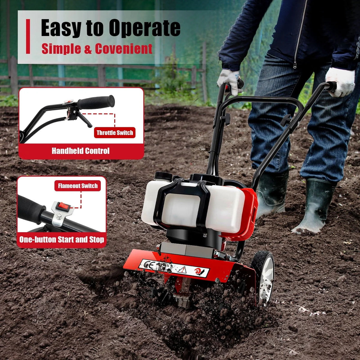 Wuzstar 52CC 2 Stroke Gasoline Engine Rototiller Mini Garden Single-Cylinder Tiller Cultivator