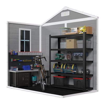 Seizeen Shed and Outdoor Storage, 41 Cu.Ft Small Outdoor Resin Shed with 3 Doors & Floor, 306GAL Deck Box Waterproof Plastic Tool Storage Shed for Cushion Lawn Mower Garbage Cans