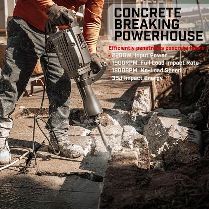 XtremepowerUS Demolition Jack Hammer Heavy Duty, 3600W Electric Jackhammer 1900BPM Power Drill Concrete Breaker Bar Point & Chisel Bits Chisel Set