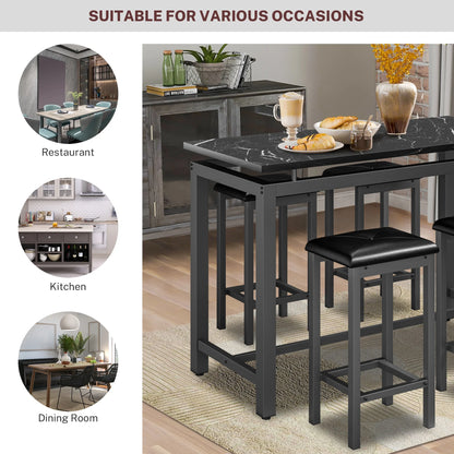 5 Piece Dining Set, Modern Dining Table and Chairs Set for 4, Counter Height Bar Table Set, Modern Pub Table with 4 Velvet Fabric Cushioned Stools, Faux Marble Dining Table & Stools Set, D9297