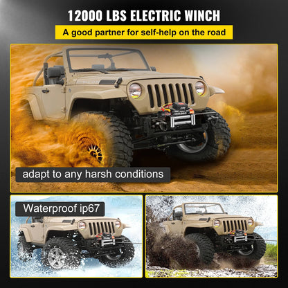 KFFKFF Truck Winch 12000Ibs Electric Winch 85ft/26m Steel Cable 12V Power Winch Jeep Winch with Wireless Remote Control and Powerful Motor for UTV ATV & Jeep Truck and Wrangler in Car Lift