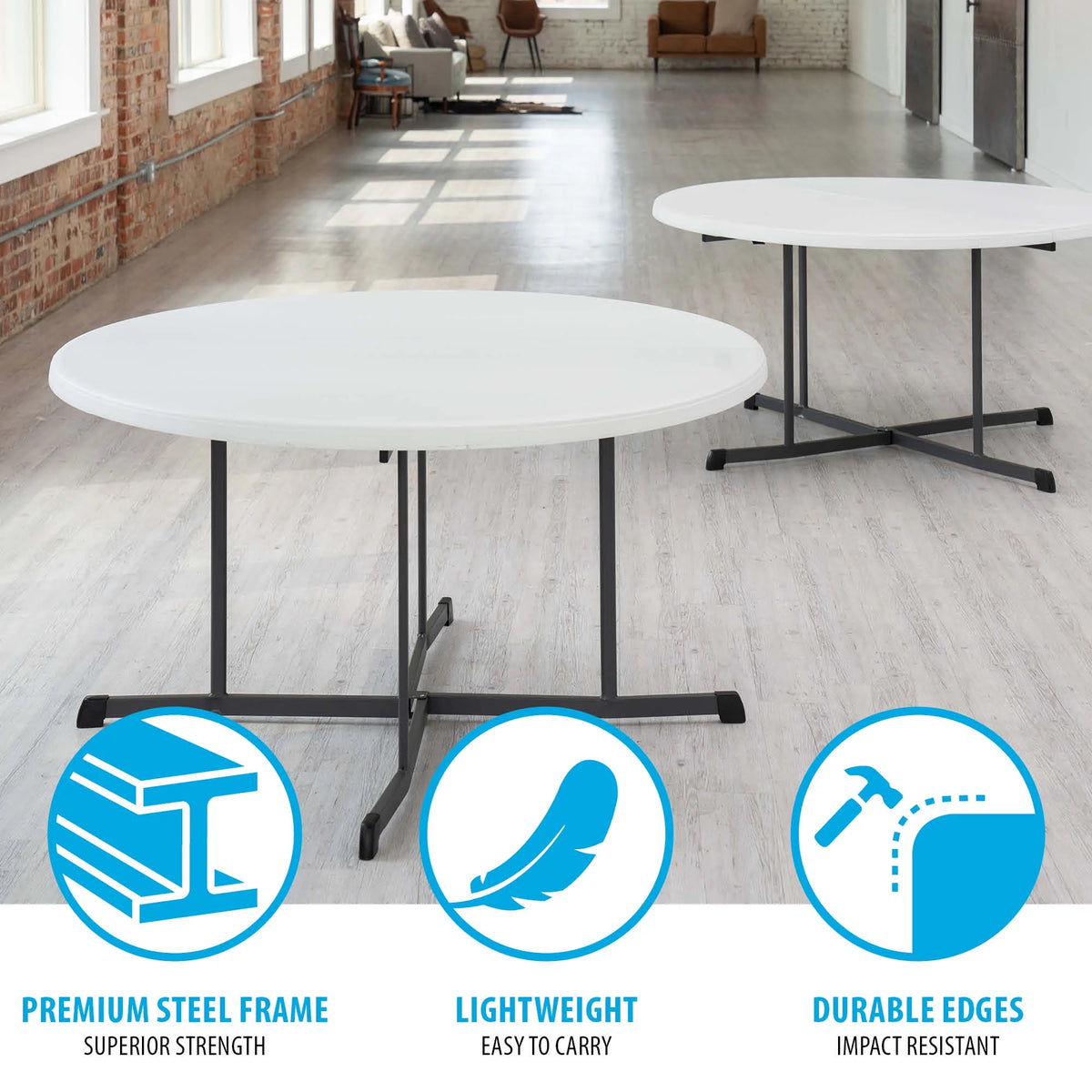 Lifetime Commercial Fold-in-Half 60 in Indoor/Outdoor Folding Round Table White Granite 1 Piece 1 Count