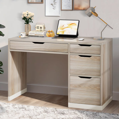 DreamCurship White Desk with Drawers, Modern Computer Desk with File Drawers, Home Office Study Writing Desk with Storage, White