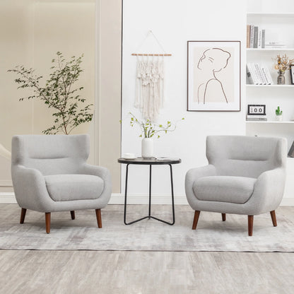 ALEAVIC White Accent Chair Upholstered Armchair with Solid Wood Legs