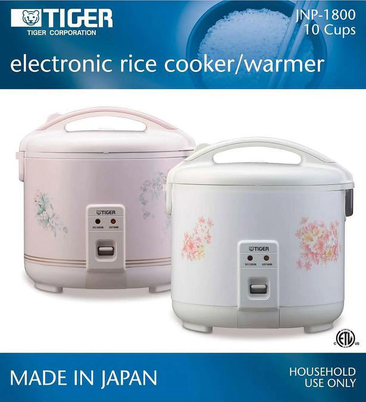 Tiger JNP-1800 10-Cup Floral White Rice Cooker & Warmer