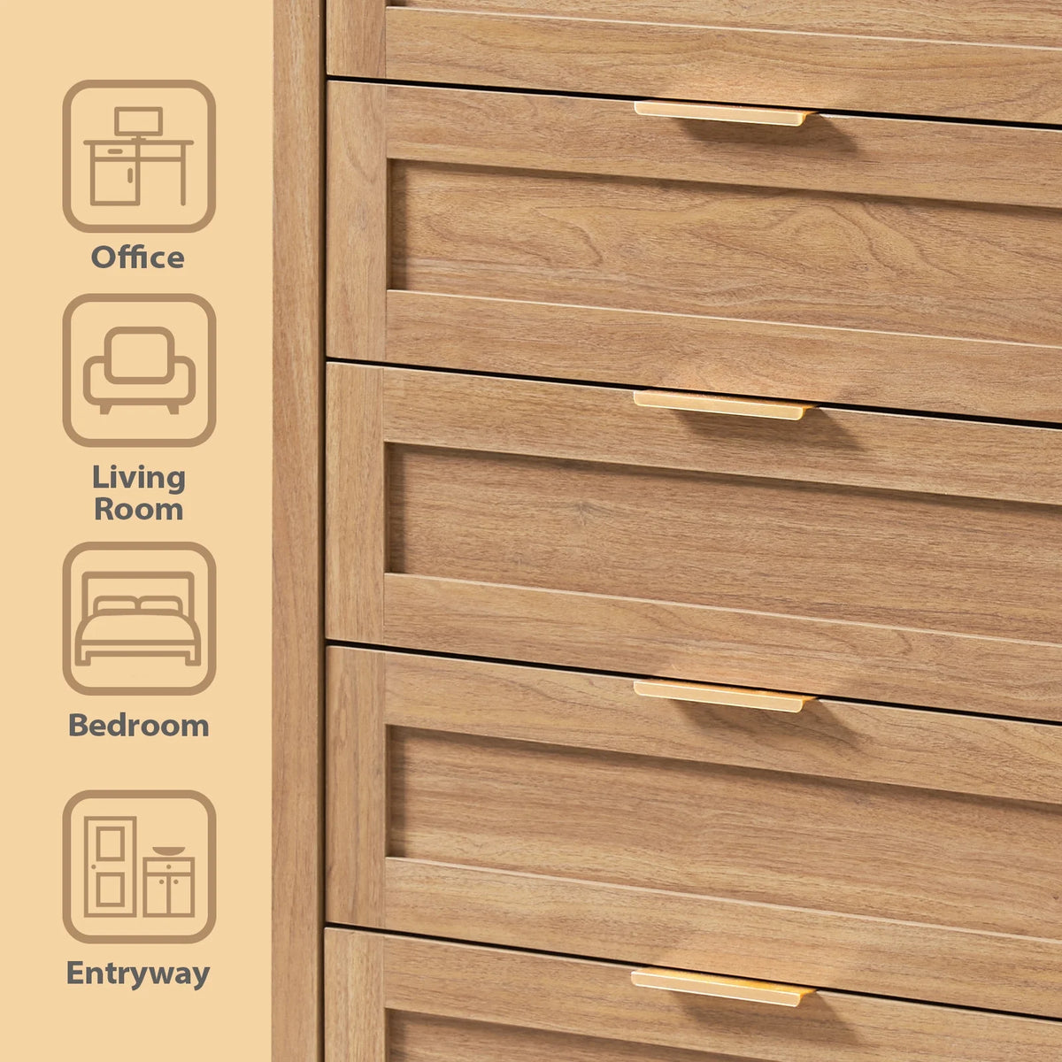 ARKANTOS Wooden 6 Drawer Double Dressers, Wide Chests of Drawers for Bedroom, Natural Oak