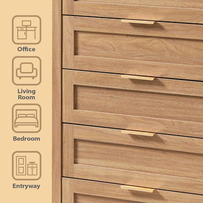 ARKANTOS Wooden 6 Drawer Double Dressers, Wide Chests of Drawers for Bedroom, Natural Oak