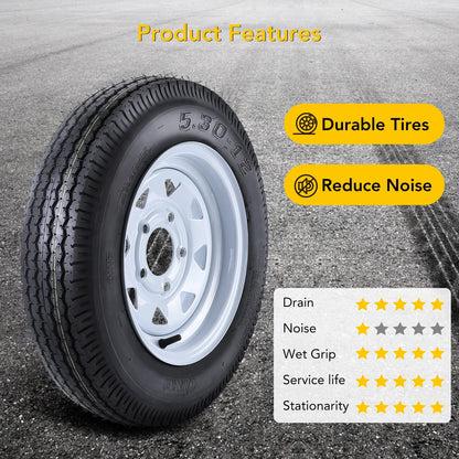 Garvee 2PCS trailer mounted wheels,12 "rims,5.30-12 5.30x12 530-12 5.30,5 lugs 4.5", load range C, 6PR