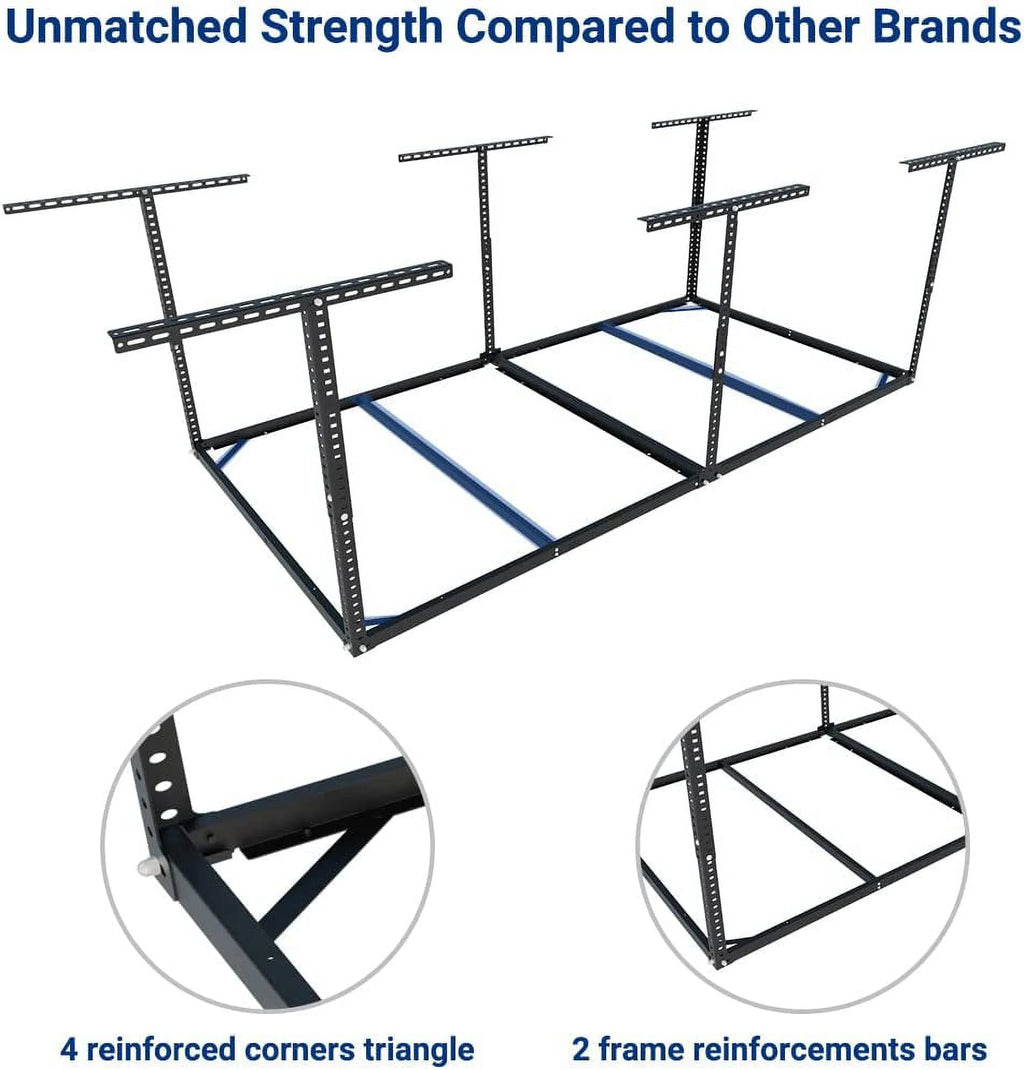 FLEXIMOUNTS 4x8 Overhead Garage Storage Rack without Decking, Storage Organization System, Heavy Duty Metal Garage Ceiling Racks, 600lbs Weight Capacity, Black