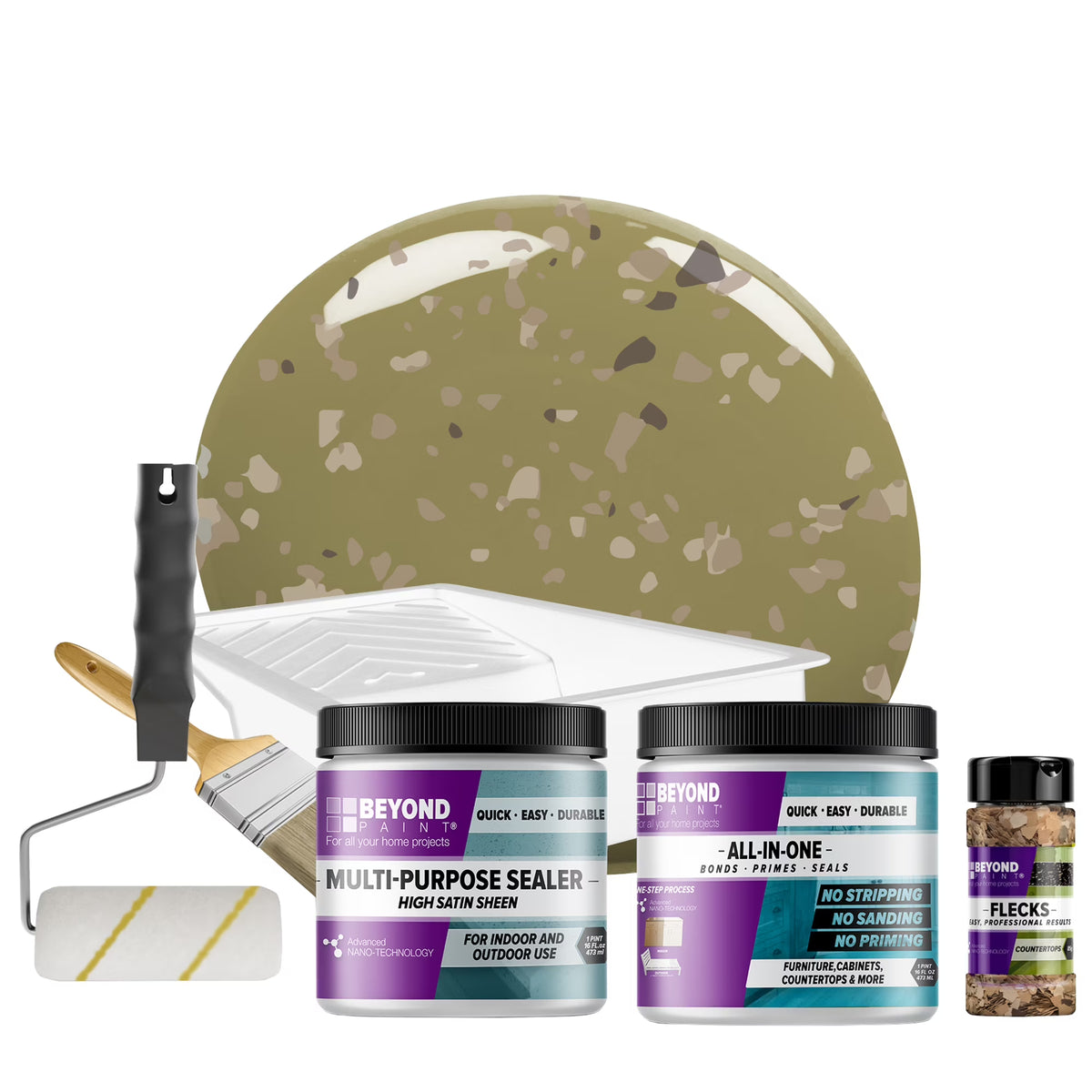 Beyond Paint Countertop Makeover Kit with Paint, Sealer, Flecks and Tools for Countertops, Bright White