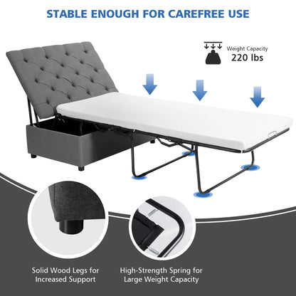 Costway Modern Solid Wood Folding Beds with Ottoman, Grey