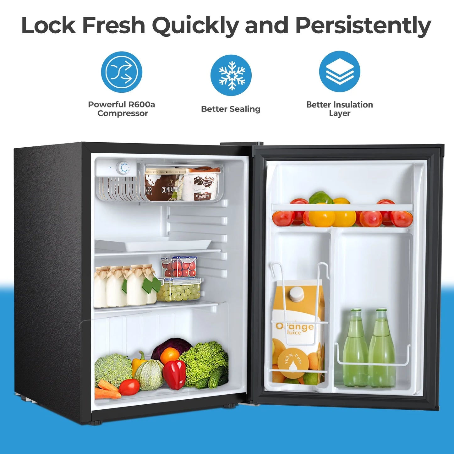 WAA 2.6 Cu.Ft Mini Fridge with Freezer, Single Door Compact Refrigerator BLACK