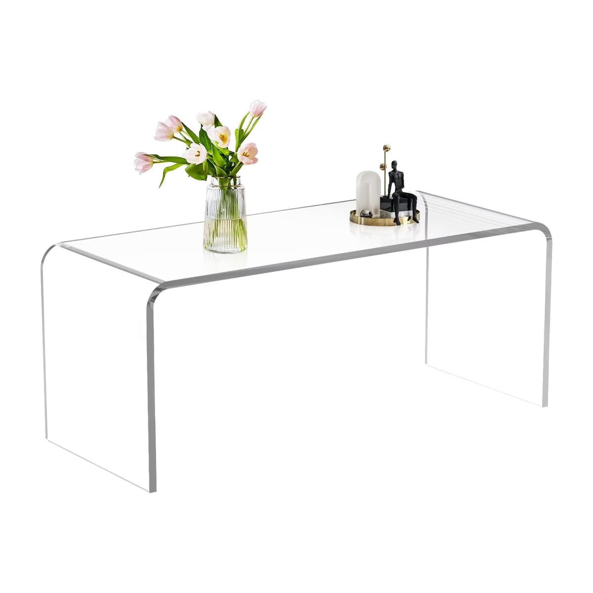 VDGPWA 32" Rectangle Waterfall Coffee Table, 0.6" Thick All Acrylic, Clear