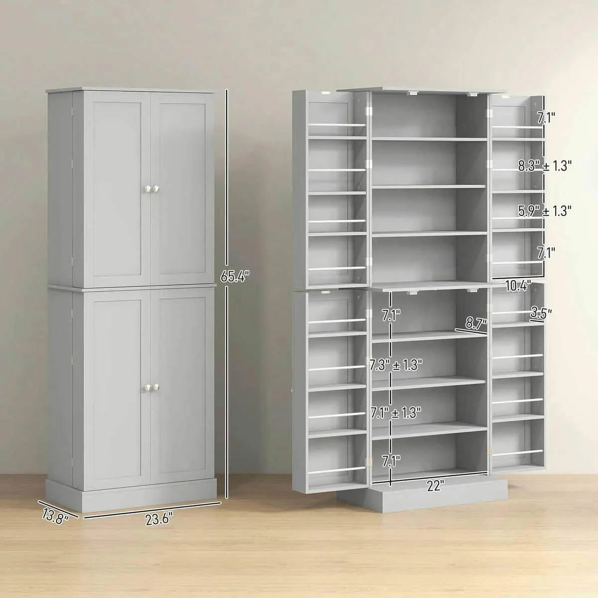 Spaco 17-Tier Kitchen Small Pantry Cabinet with 2 Doors and 6 Adjustable Shelves, Cabinet Pantry, Freestanding 5-Tier Shelving Pantries for Kitchen Storage, Gray