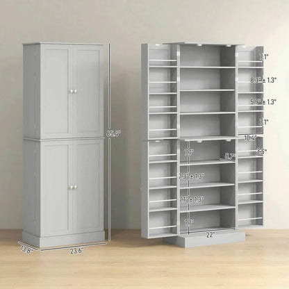 Spaco 17-Tier Kitchen Small Pantry Cabinet with 2 Doors and 6 Adjustable Shelves, Cabinet Pantry, Freestanding 5-Tier Shelving Pantries for Kitchen Storage, Gray