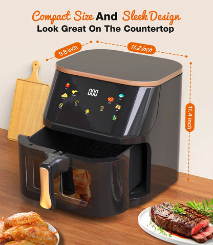 Suodoka Air Fryer 10 Qt Max 450F for Cooking, 6 Presets Fry Touch Panel Easy View Window, New Black