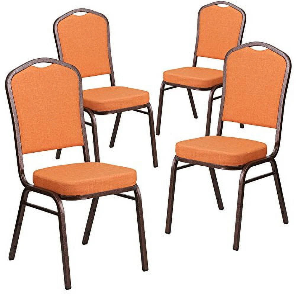 Flash Furniture 4 Pack HERCULES Series Crown Back Stacking Banquet Chair in Black Patterned Fabric - Gold Vein Frame