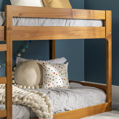 Walker Edison Modern Twin Over Twin Youth Bunk Bed, Caramel