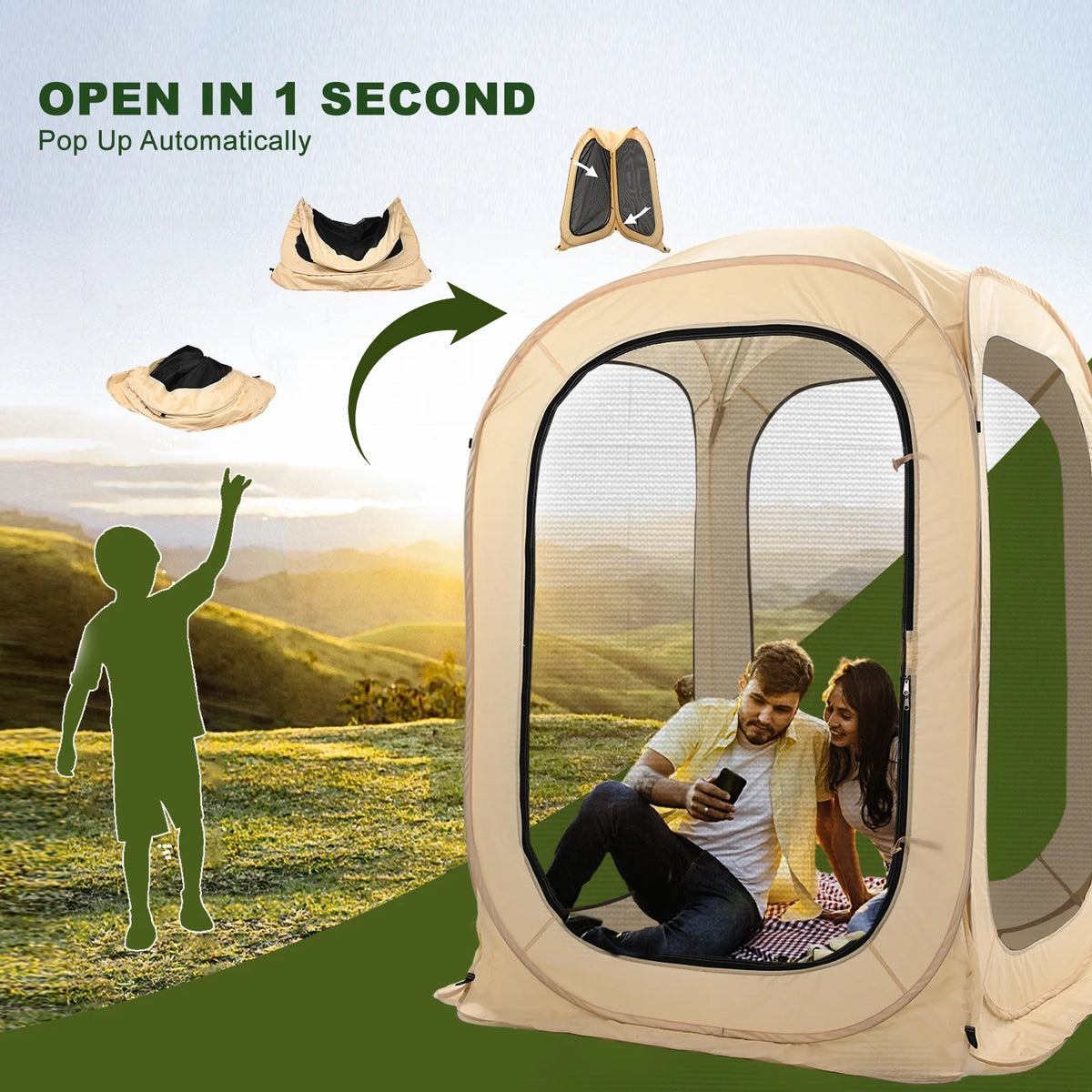 ABORON Sports Tent Pop Up Pod, Instant Weather Proof Pop Up Tent Shelter with Carry Bag, Clear View Bubble Tent for Watching Sports Events, Camping, Fishing, Portable & Foldable