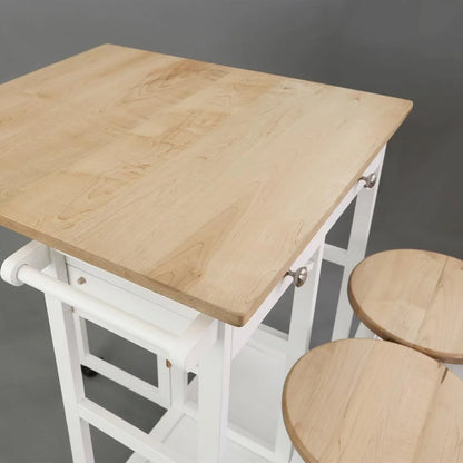 American Trails Breakfast Cart with Drop-Leaf Table, American Maple Top, Square - White
