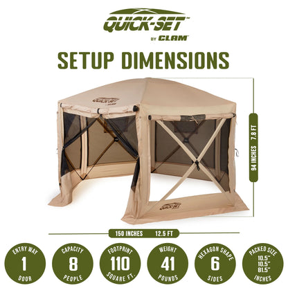 CLAM Quick-Set Pavilion 12.5 x 12.5' Portable Outdoor Canopy Shelter, Green