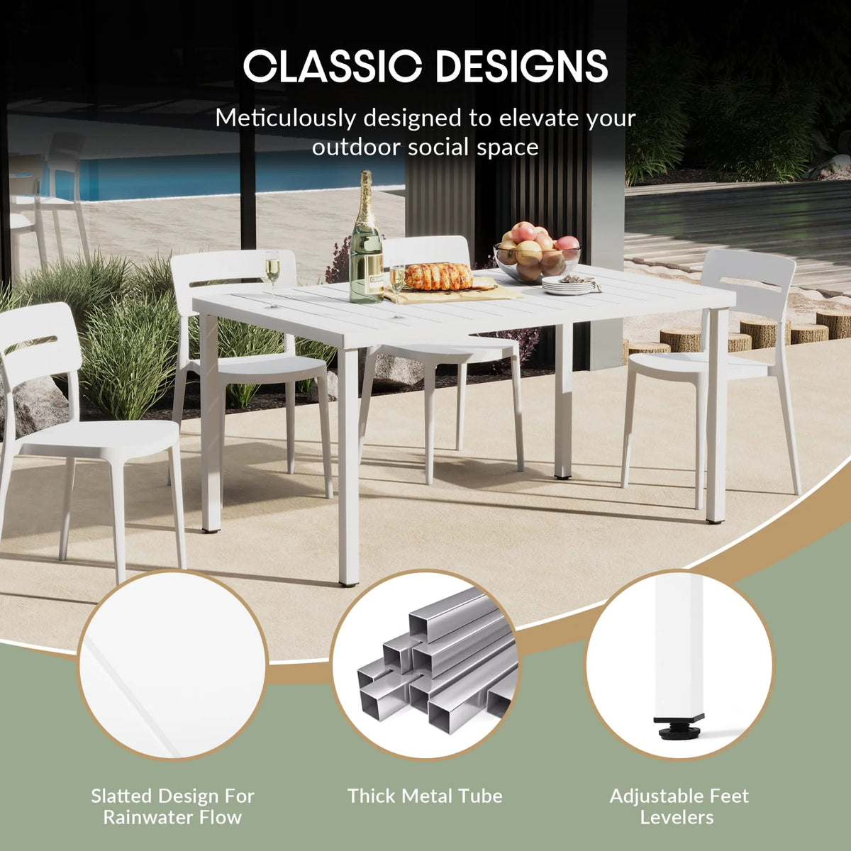 WestinTrends Playa 59" Iron Metal Outdoor Rectangular Patio Dining Table For 6, Olive Green