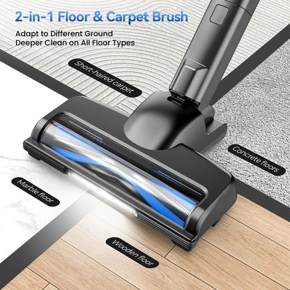 Lazyswan Cordless Vacuum Cleaner 35KPA Self-Standing Stick Vacuum 50min 400W Vac for Home Pet Hair Car Carpet Hardwood Floor, Black