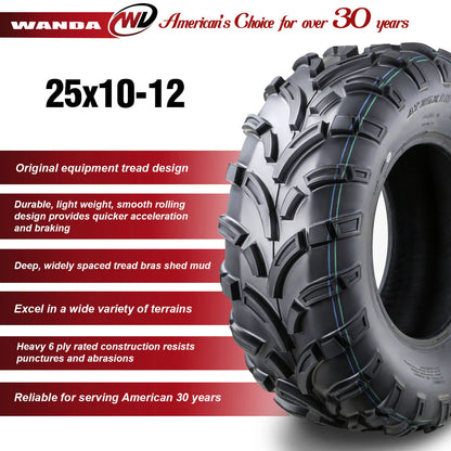 Wanda ATV/UTV Tires 25x10-12 25x10x12 /6PR P373 - 10244, Set 2